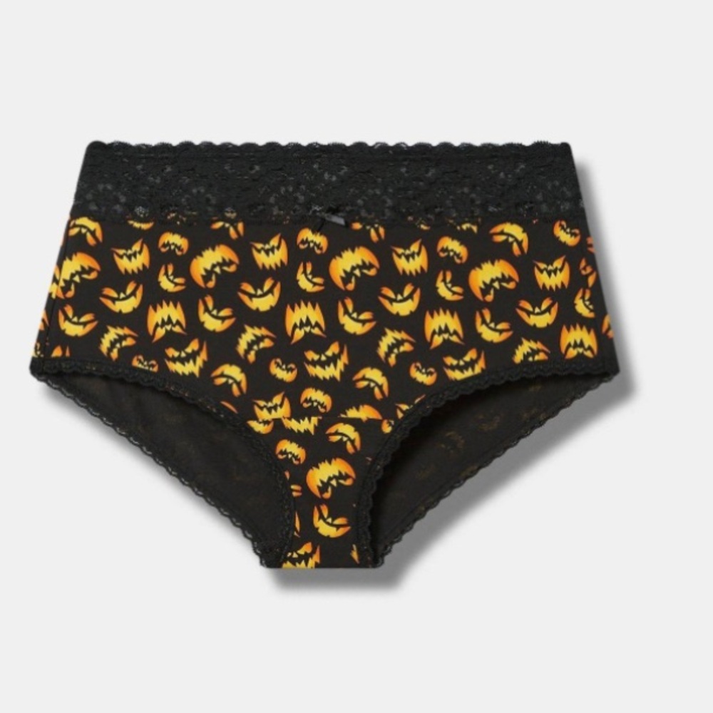 Torrid Cotton Mid Rise Brief Lace Trim Panty JACKOLANTERN Faces